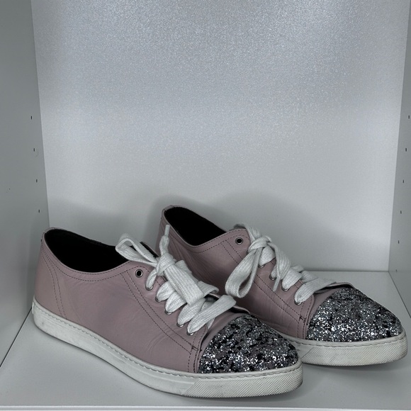 Boemos pinkish Tan Leather lace up Flats with glitter toe Size 39 Made in Italy - Picture 2 of 4